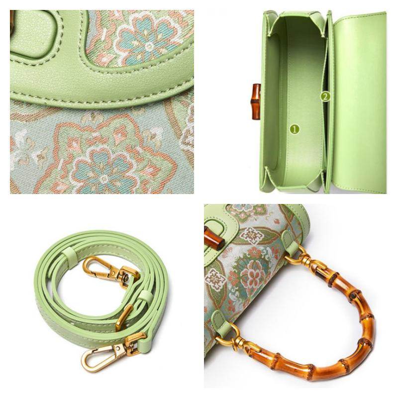 Song Brocade Mulberry Silk Bamboo Handle Handbag - SinoCultural -- P12062902-1