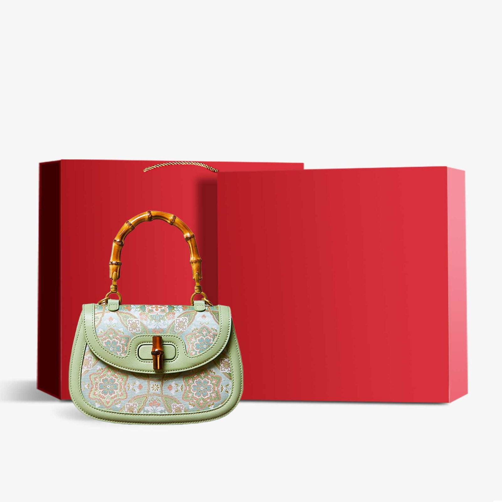 Song Brocade Mulberry Silk Bamboo Handle Handbag - SinoCultural -- P12062902-1