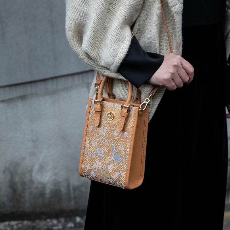 Song Brocade Mulberry Silk Retro Shoulder Handbag - SinoCultural -- P120639 -