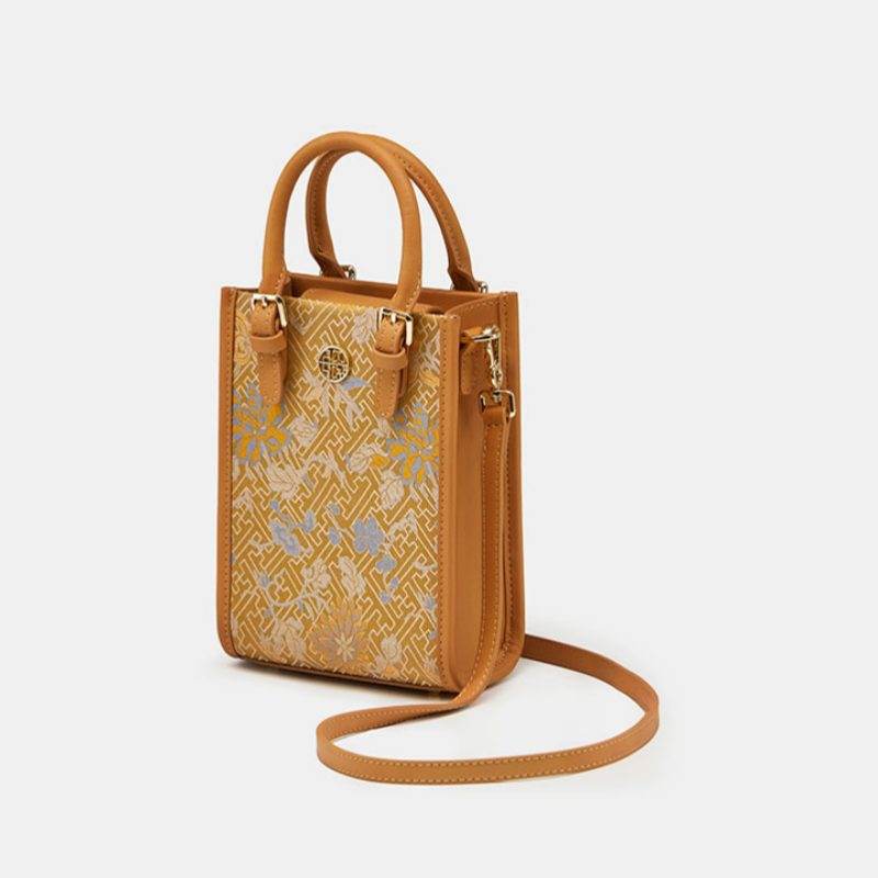 Song Brocade Mulberry Silk Retro Shoulder Handbag - SinoCultural -- P120639 -