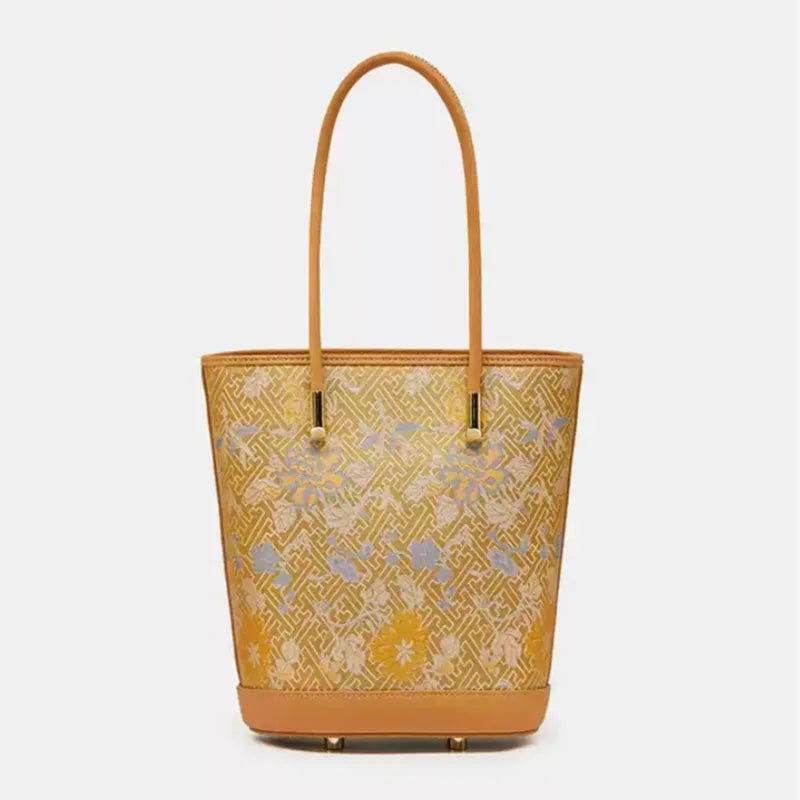 Song Brocade Mulberry Silk Tote Bucket Bag - SinoCultural -- P120636