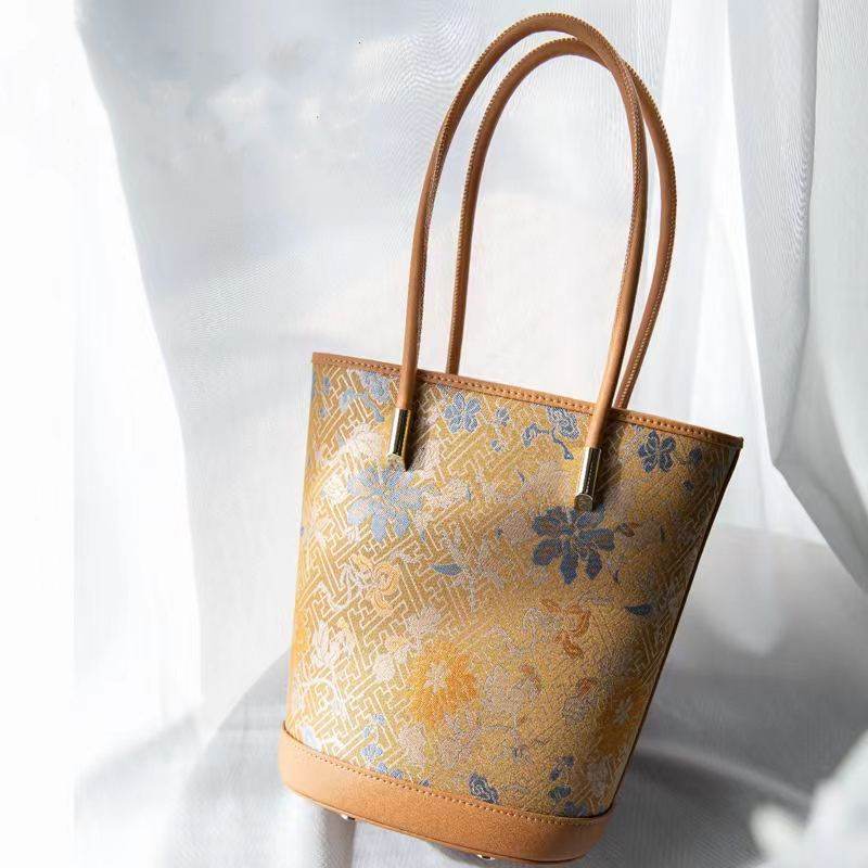 Song Brocade Mulberry Silk Tote Bucket Bag - SinoCultural -- P120636