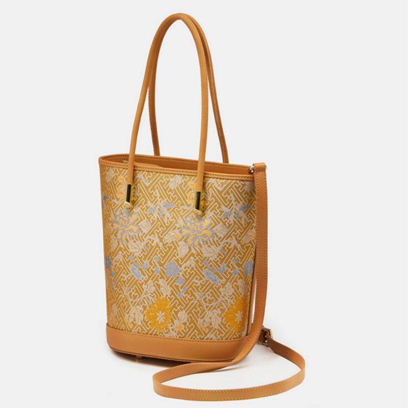 Song Brocade Mulberry Silk Tote Bucket Bag - SinoCultural -- P120636