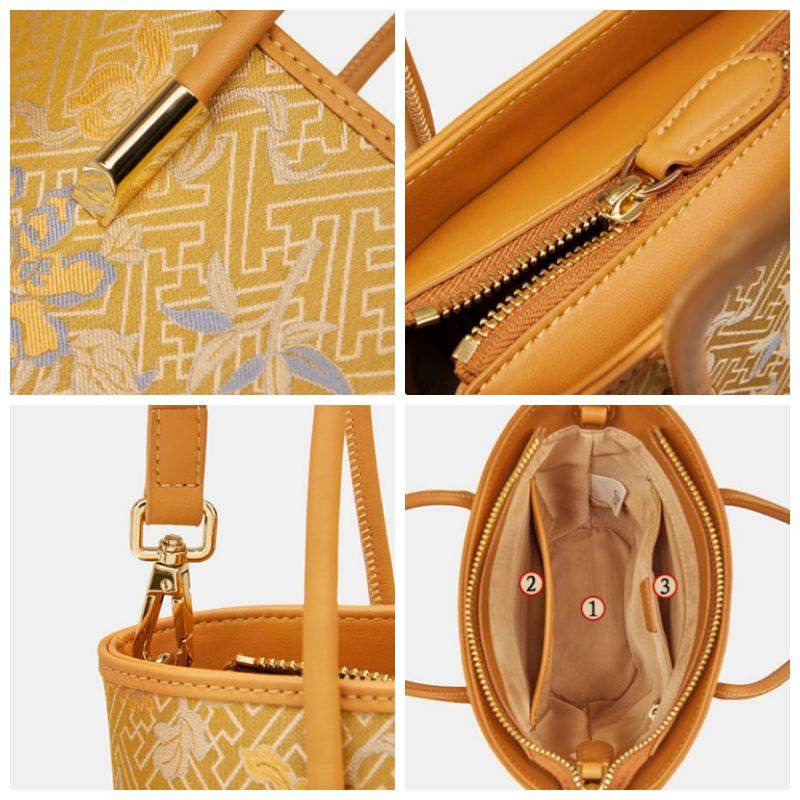 Song Brocade Mulberry Silk Tote Bucket Bag - SinoCultural -- P120636