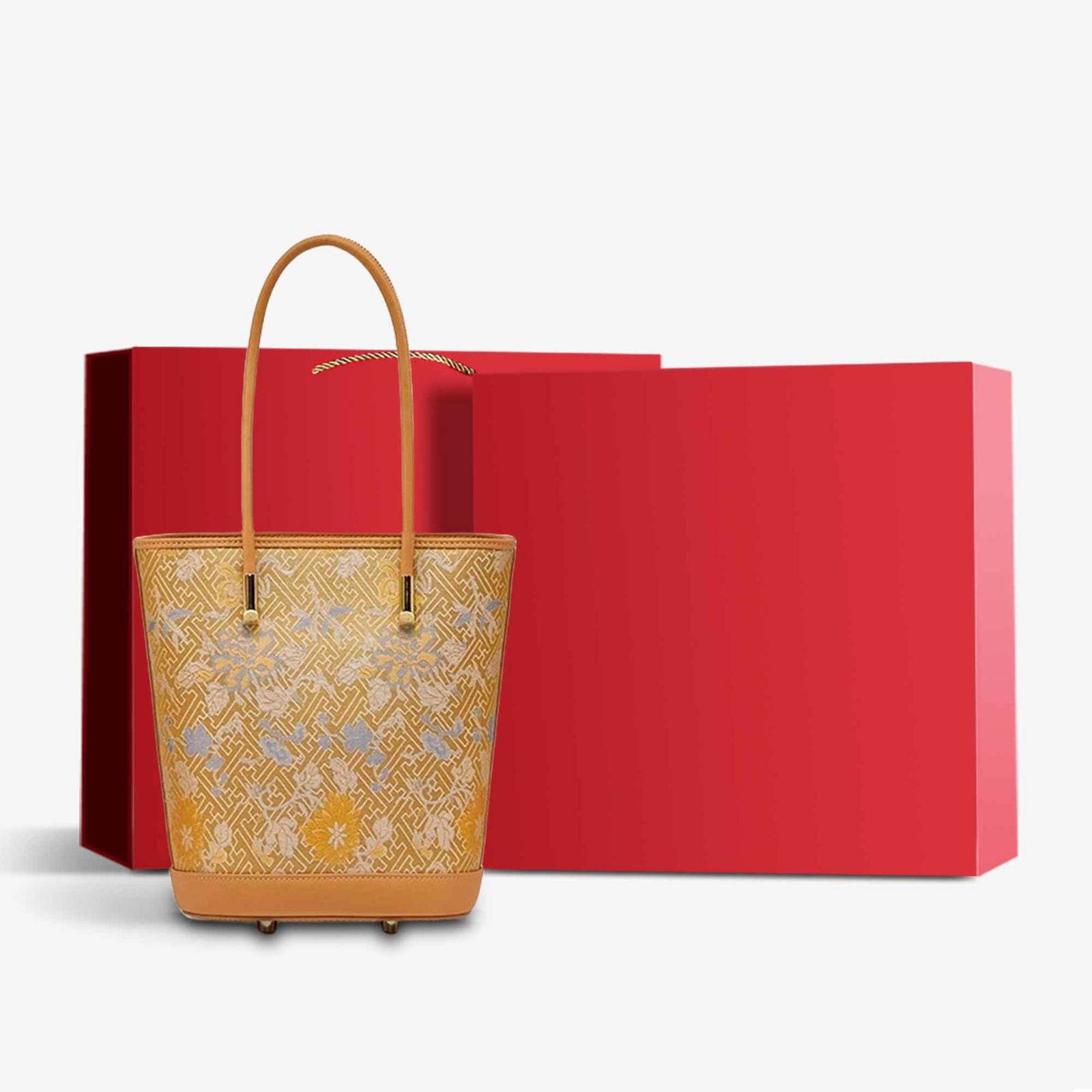 Song Brocade Mulberry Silk Tote Bucket Bag - SinoCultural -- P120636