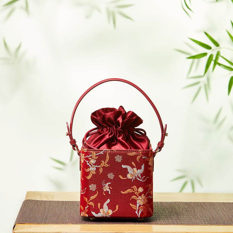 Song Brocade New Chinese Style Cube Bucket Bag - SinoCultural -- P17061302-1