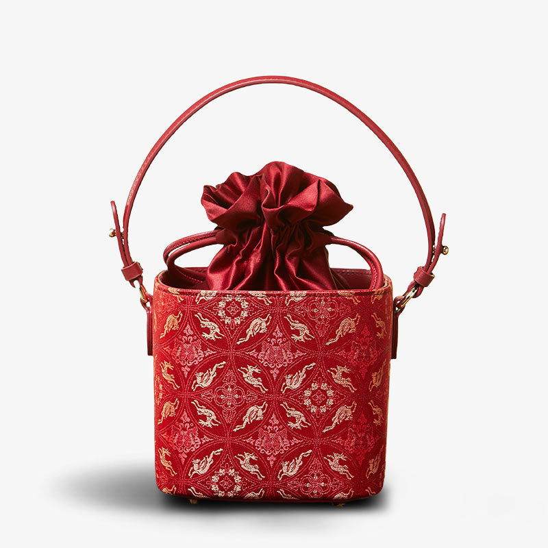Song Brocade New Chinese Style Cube Bucket Bag - SinoCultural -- P17061302-2
