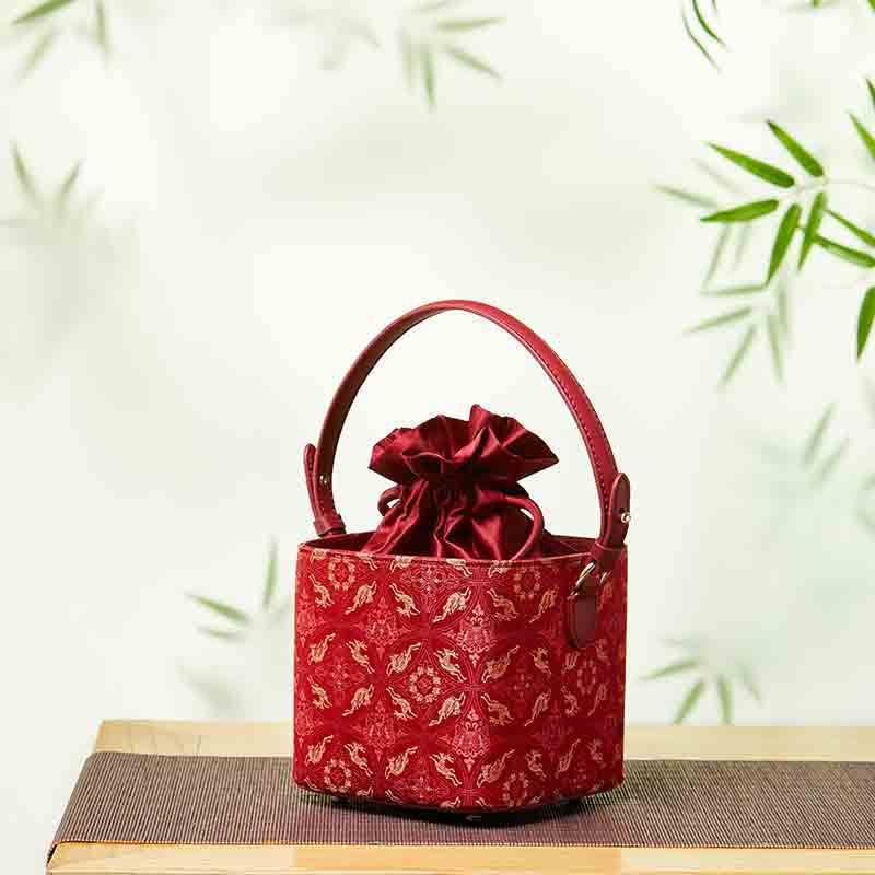 Song Brocade New Chinese Style Cube Bucket Bag - SinoCultural -- P17061302-2