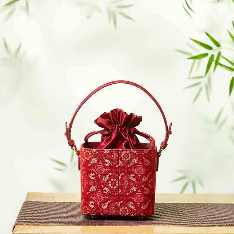 Song Brocade New Chinese Style Cube Bucket Bag - SinoCultural -- P17061302-2