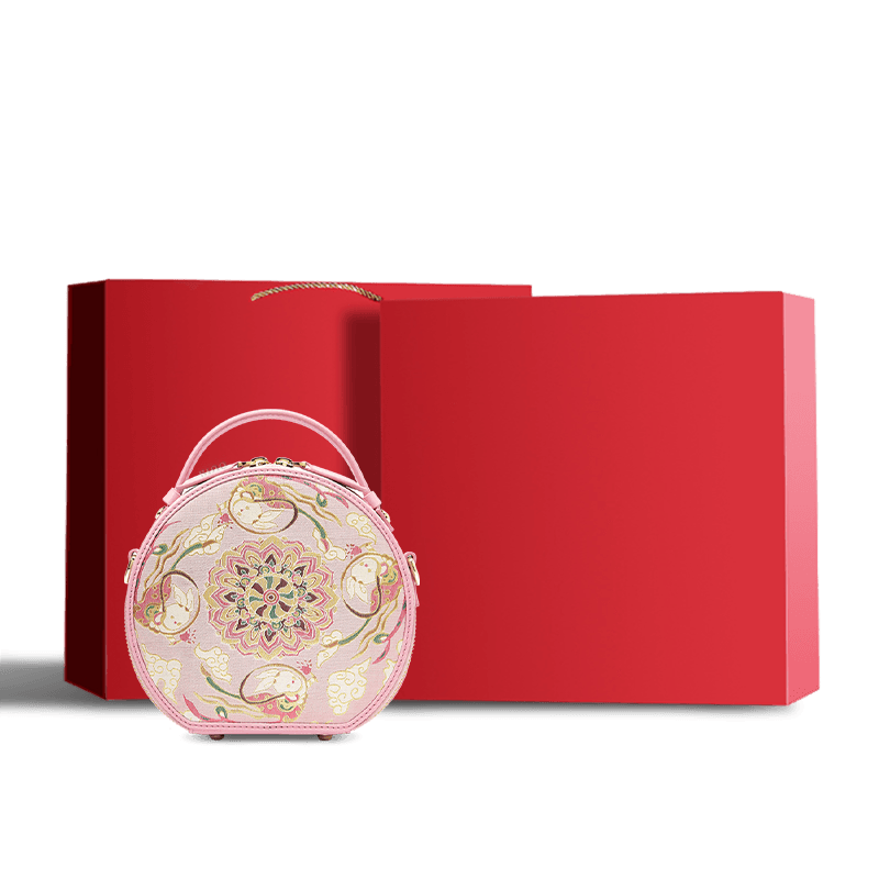 Song Brocade Powder Round Bag Lotus & Lucky Rabbit Pattern - SinoCultural -- P12065502LP-1