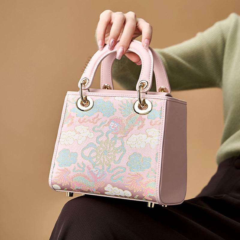 Song Brocade Retro Crossbody Handbag Lion Playing with Ball Pattern - SinoCultural -- P12065302-2