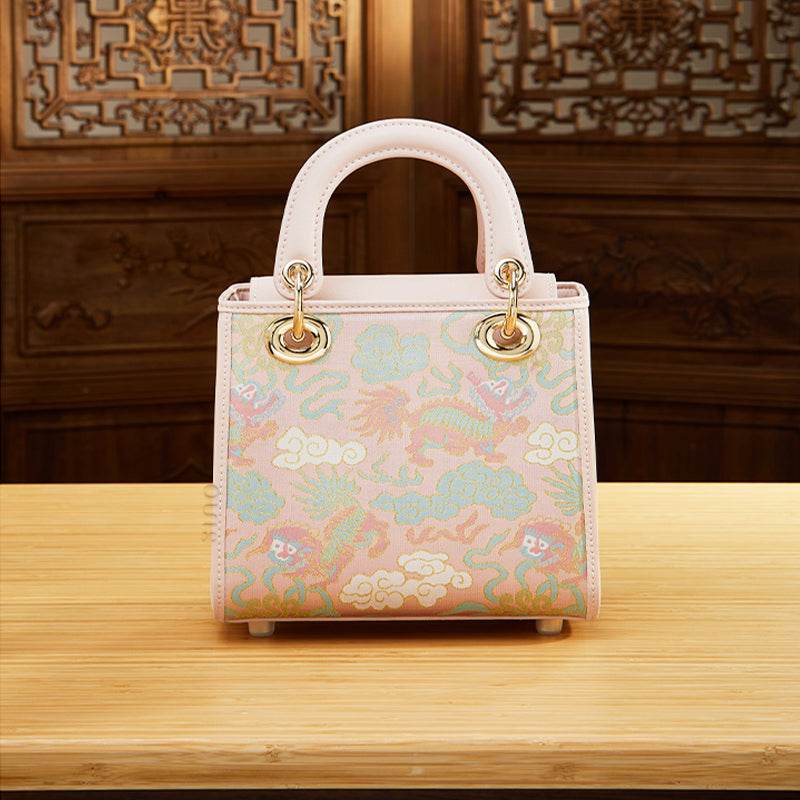 Song Brocade Retro Crossbody Handbag Lion Playing with Ball Pattern - SinoCultural -- P12065302-2