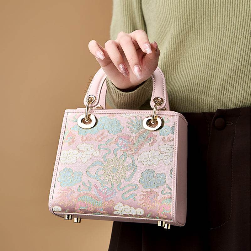 Song Brocade Retro Crossbody Handbag Lion Playing with Ball Pattern - SinoCultural -- P12065302-2