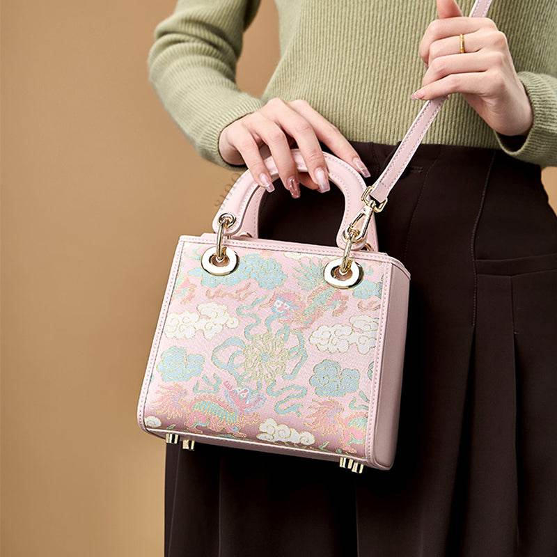 Song Brocade Retro Crossbody Handbag Lion Playing with Ball Pattern - SinoCultural -- P12065302-2