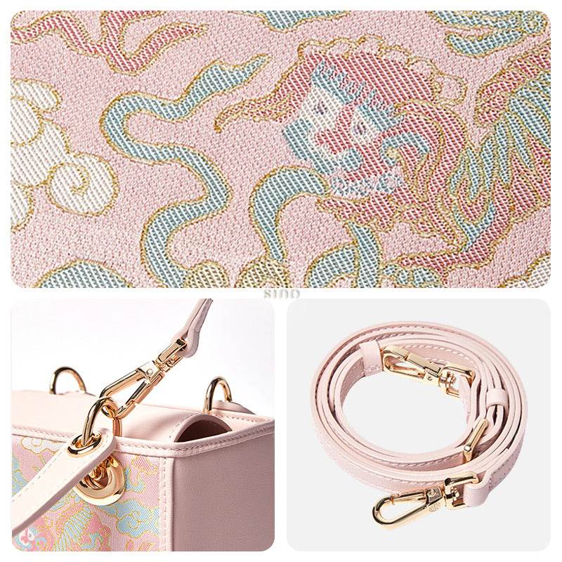 Song Brocade Retro Crossbody Handbag Lion Playing with Ball Pattern - SinoCultural -- P12065302-2