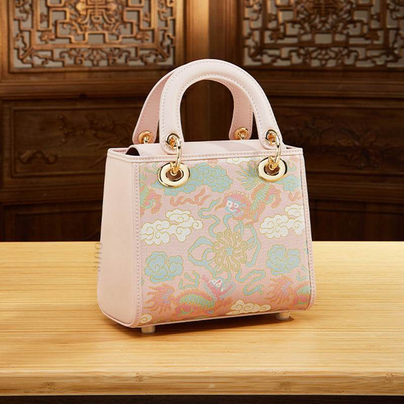 Song Brocade Retro Crossbody Handbag Lion Playing with Ball Pattern - SinoCultural -- P12065302-2