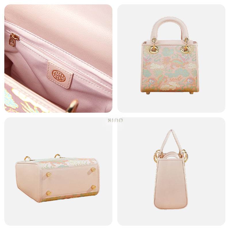 Song Brocade Retro Crossbody Handbag Lion Playing with Ball Pattern - SinoCultural -- P12065302-2