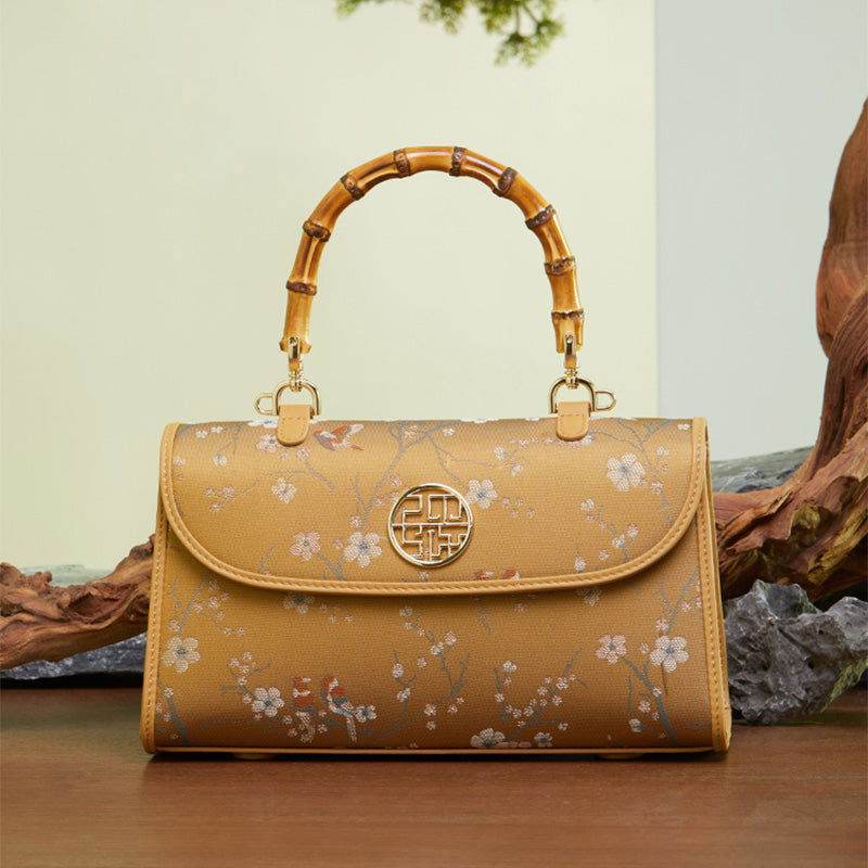 Song Brocade Silk Bamboo Handle Handbag - SinoCultural -- P170079KH-1