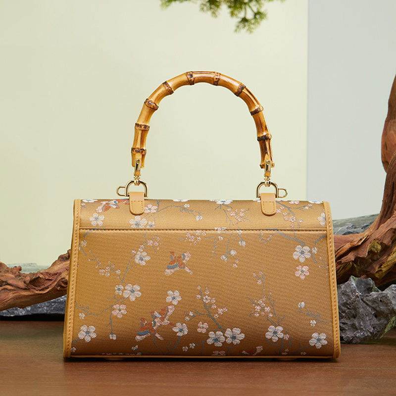 Song Brocade Silk Bamboo Handle Handbag - SinoCultural -- P170079KH-1