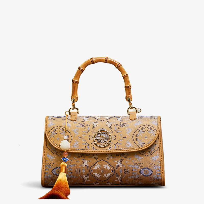 Song Brocade Silk Bamboo Handle Handbag - SinoCultural -- P170079KH-2