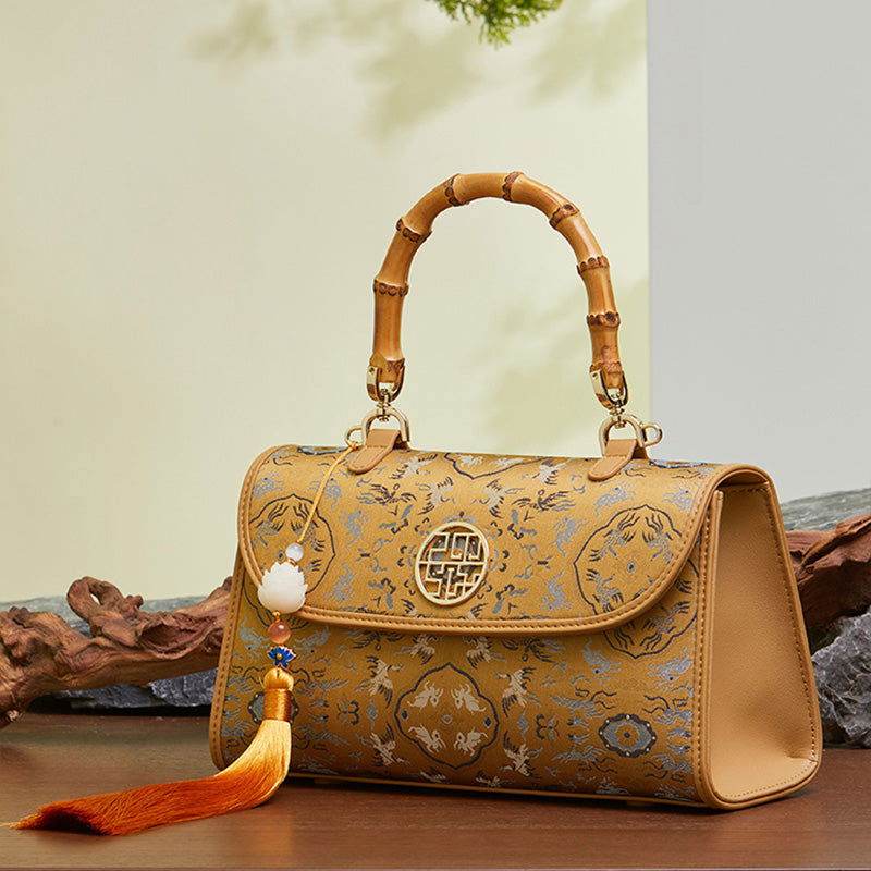 Song Brocade Silk Bamboo Handle Handbag - SinoCultural -- P170079KH-2