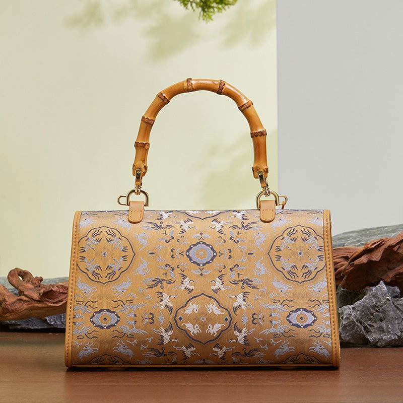 Song Brocade Silk Bamboo Handle Handbag - SinoCultural -- P170079KH-2
