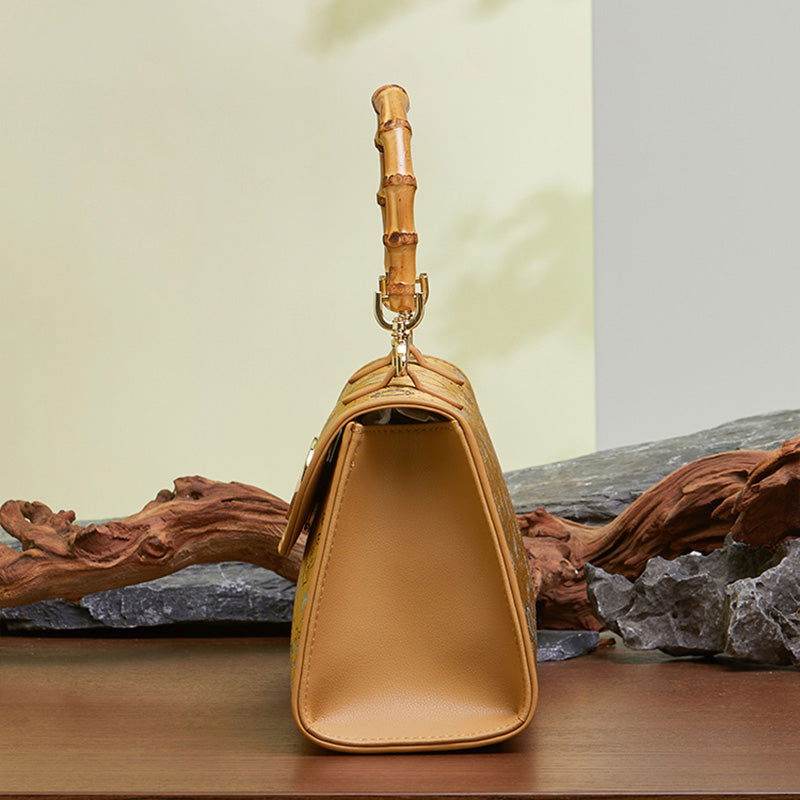 Song Brocade Silk Bamboo Handle Handbag - SinoCultural -- P170079KH-2