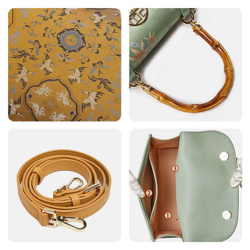Song Brocade Silk Bamboo Handle Handbag - SinoCultural -- P170079KH-2