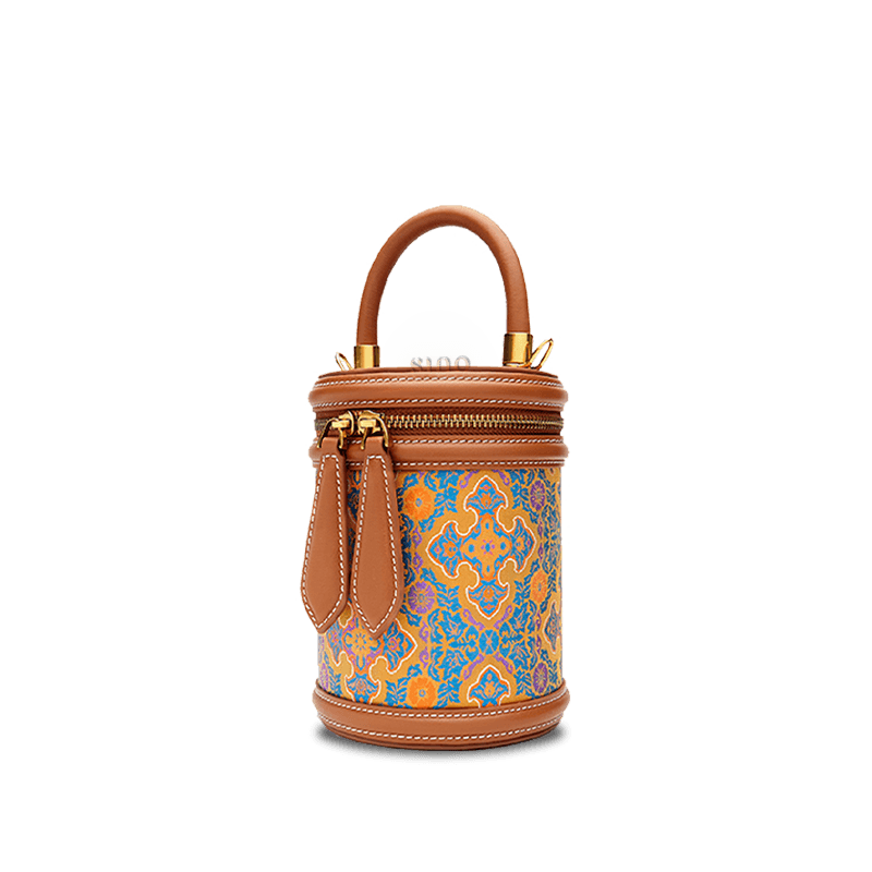 Song Brocade Vintage Bucket Bag Crossbody Bag Four Harmonies and Ruyi Pattern - SinoCultural -- P110179