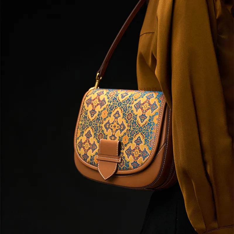 Song Brocade Silk Messenger Bag – Ruyi Leather Crossbody - SinoCultural -- FJ220678-1
