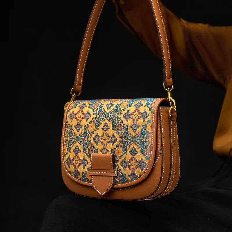 Song Brocade Silk Messenger Bag – Ruyi Leather Crossbody - SinoCultural -- FJ220678-1
