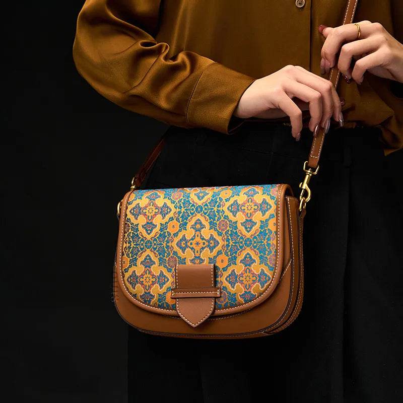 Song Brocade Silk Messenger Bag – Ruyi Leather Crossbody - SinoCultural -- FJ220678-1