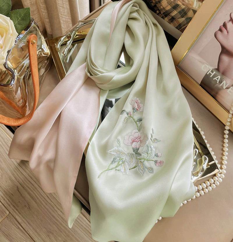Handcrafted Suzhou Embroidery 100% Mulberry Silk Scarf 155x35cm - SinoCultural -- HYFSJ023A01