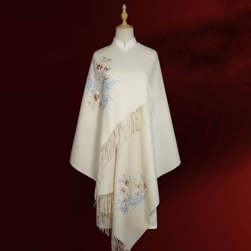 Handcrafted Su Embroidery Cashmere Scarf Luxury Gift Box 200x70cm - SinoCultural -- HYFSJ013-3