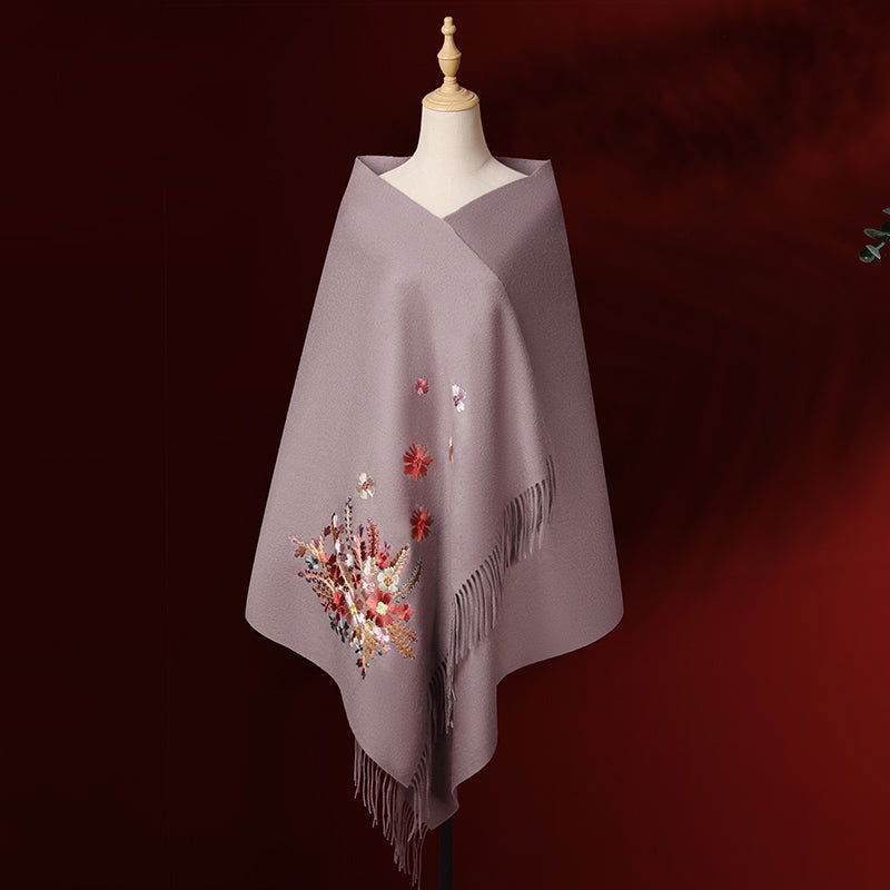 Handcrafted Su Embroidery Cashmere Scarf Luxury Gift Box 200x70cm - SinoCultural -- HYFSJ013-3
