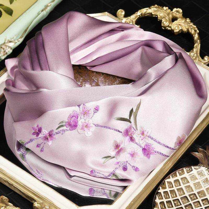 Handcrafted Embroidery Silk Scarf Luxurious 16 Momme Design 155x35cm - SinoCultural -- HYFSJ001-2