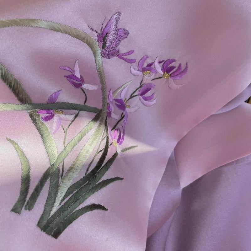 Hand Embroidered Suzhou 16 Momme Silk Scarf Luxury 155x35cm - SinoCultural -- HYFSJ025A01