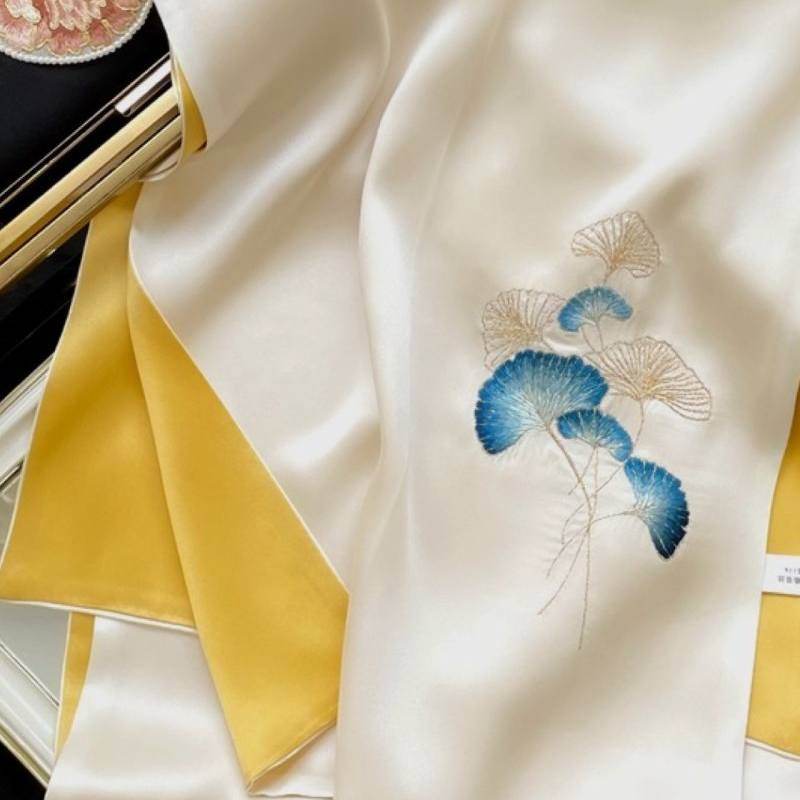Handmade Suzhou Embroidery 16 Momme Silk Scarf 155x35cm - SinoCultural -- HYFSJ029