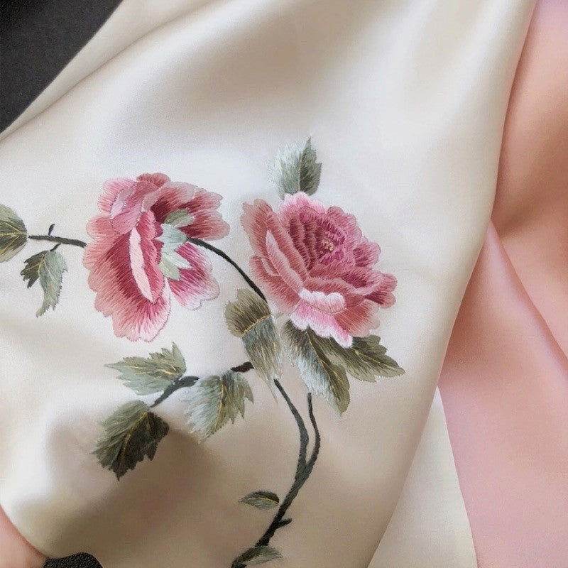 Handmade Su Embroidery 16 Momme Silk Scarf Peony 155x35cm - SinoCultural -- HYFSJ024