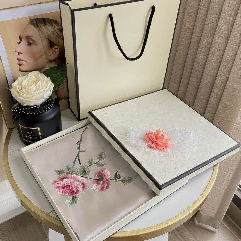 Handmade Su Embroidery 16 Momme Silk Scarf Peony 155x35cm - SinoCultural -- HYFSJ024