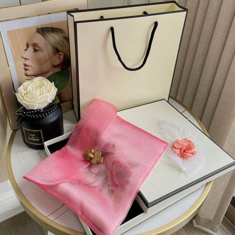 Handmade Su Embroidery 16 Momme Silk Scarf Peony 155x35cm - SinoCultural -- HYFSJ024