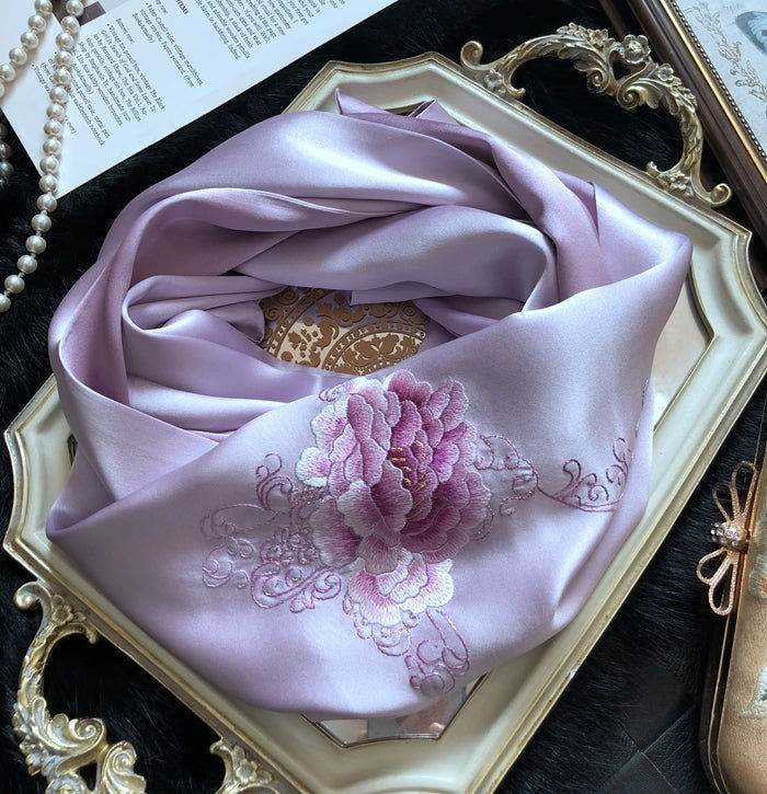 Handmade Su Embroidery 16 Momme Silk Scarf Peony 155x35cm - SinoCultural -- HYFSJ032A01