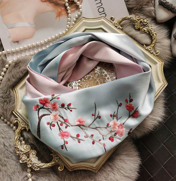 Handmade Su Embroidery 16 Momme Silk Scarf 155x35cm - SinoCultural -- HYFSJ034A01