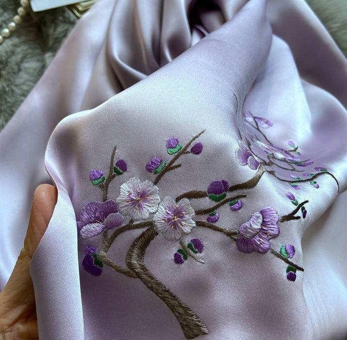 Handmade Su Embroidery 16 Momme Silk Scarf 155x35cm - SinoCultural -- HYFSJ034A01