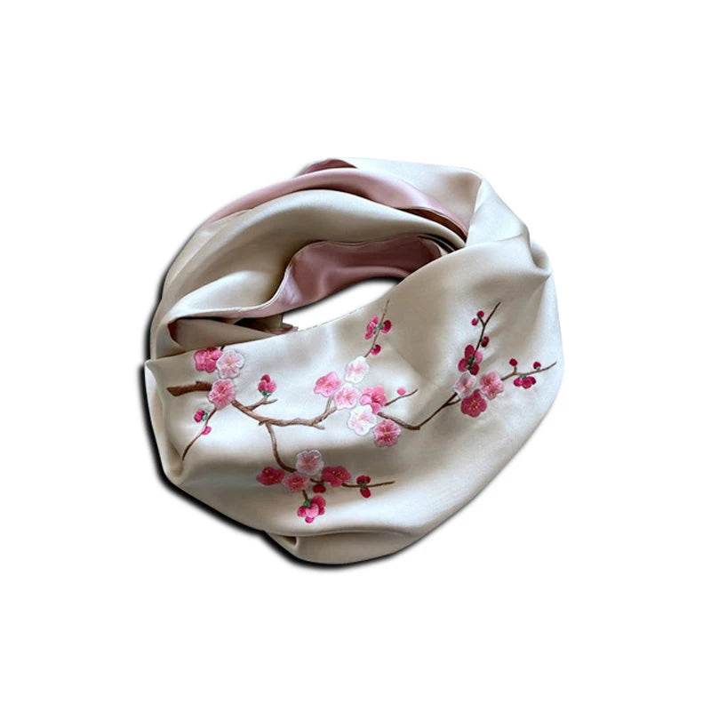 Handmade Su Embroidery 16 Momme Silk Scarf 155x35cm - SinoCultural -- HYFSJ034A01