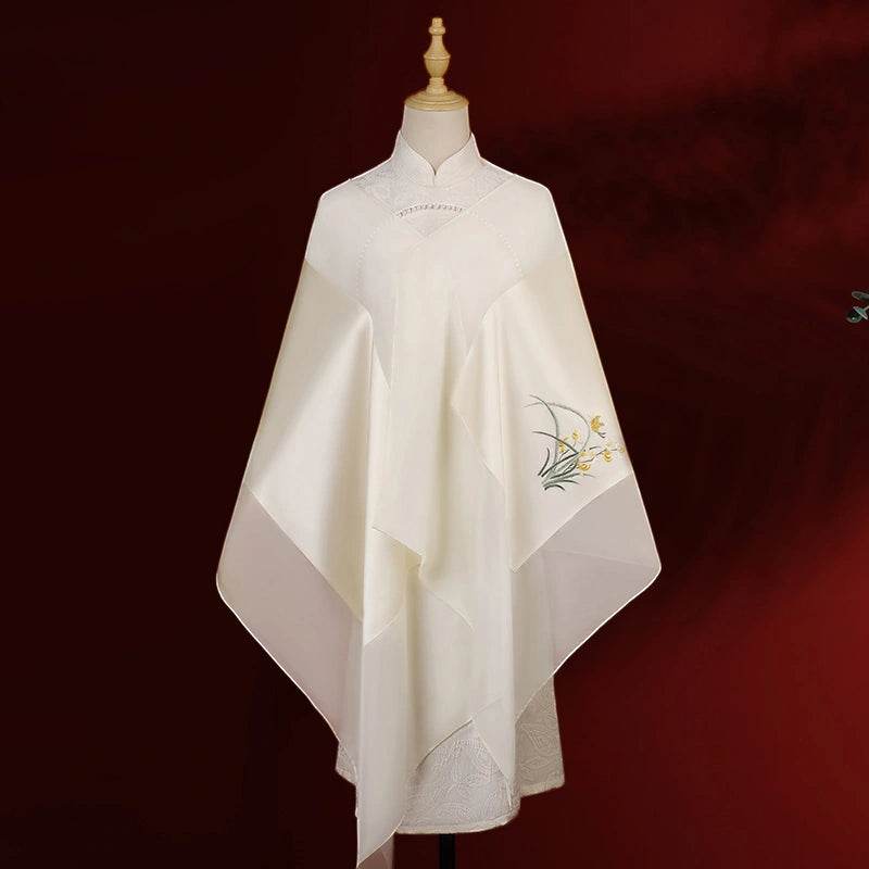 Handcrafted Su Embroidery 16 Momme Silk Scarf Shawl 190x65cm - SinoCultural -- LS062-2