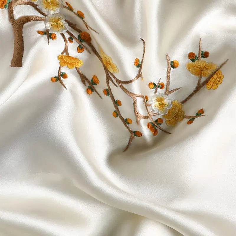 Handcrafted Su Embroidery 16 Momme Silk Scarf Shawl 190x65cm - SinoCultural -- LS062-2