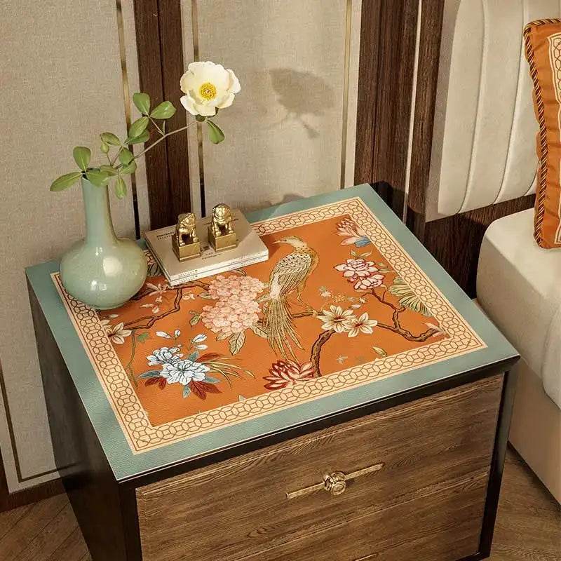 Chinoiserie Mountain Hydrangea Leather Bedside Table Cover - SinoCultural -- TM035A4040