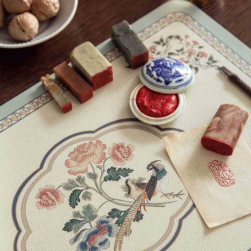 2-Piece Chinoiserie Spring Bird and Flower Pattern Washable Placemat - SinoCultural -- TM036A3045 -
