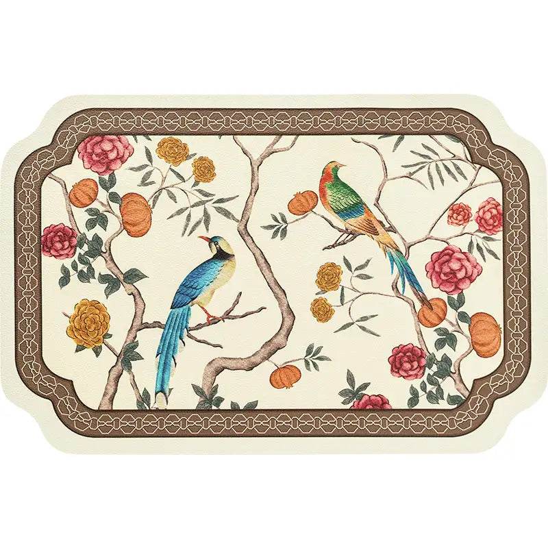 2-Piece Chinoiserie Luxury Retro Floral Bird Waterproof Table Mat - SinoCultural -- TM049A30